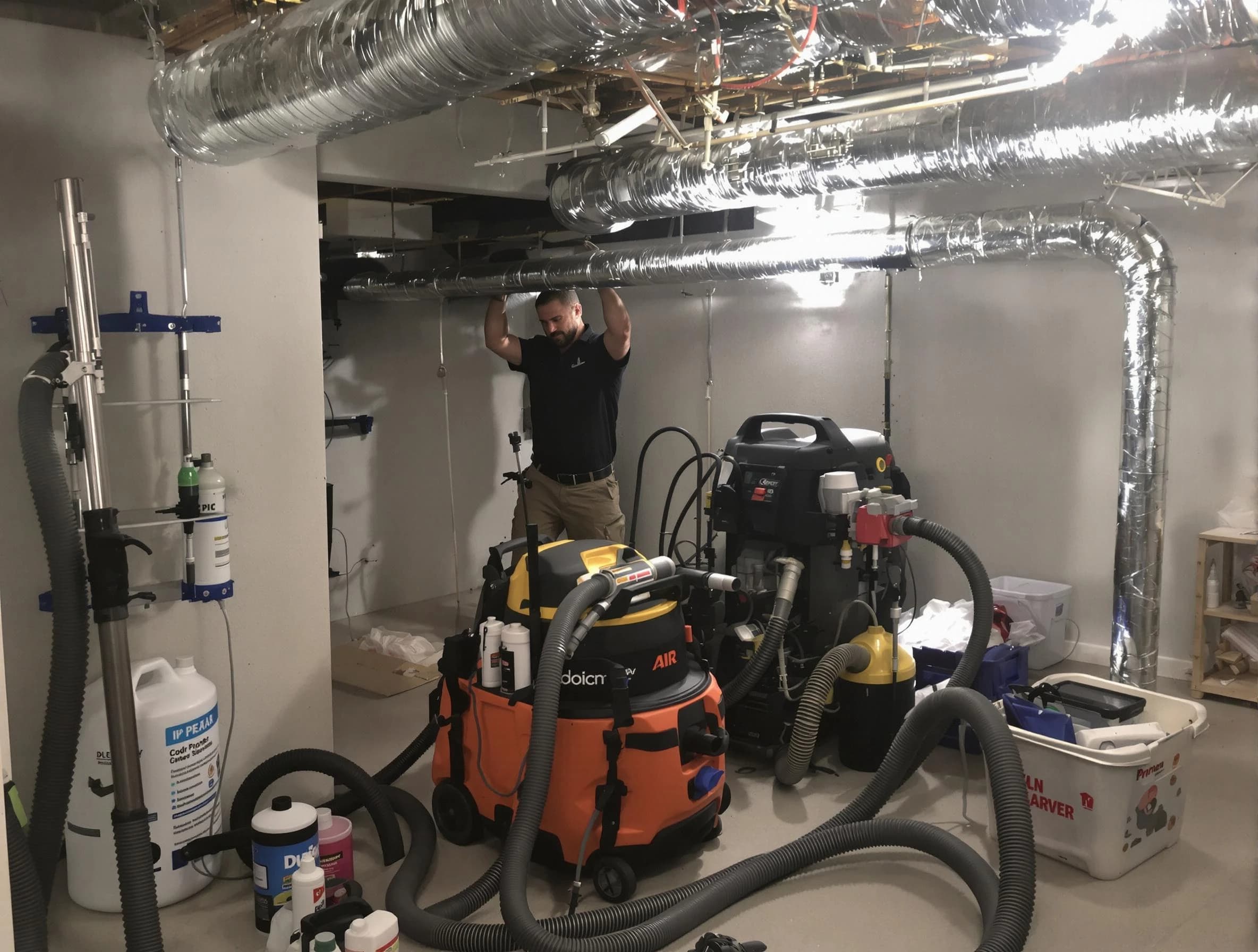 Payson Air Duct Cleaning specialist performing professional mold removal from air ducts using safety equipment in Payson