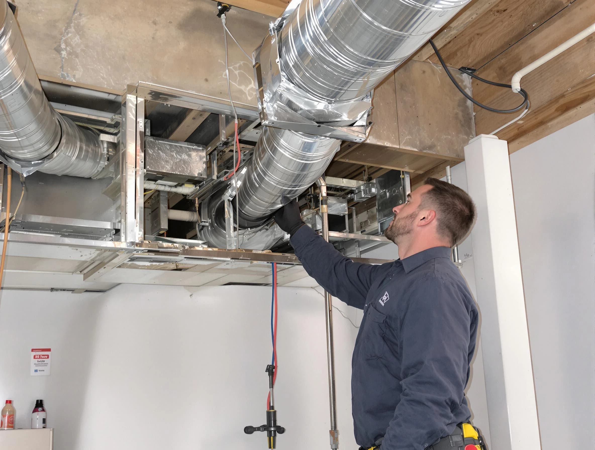 Payson Air Duct Cleaning technician performing professional air duct repair using specialized tools in Payson